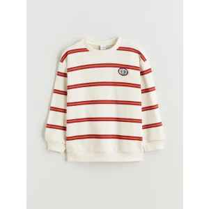 LCW Kids Bej Bisiklet Yaka Çizgili Erkek Çocuk Sweatshirt