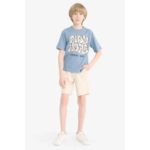 Defacto E4690 İndigo Erkek Çocuk 2li Takım Baskılı Kısa Kollu Tişört Şort