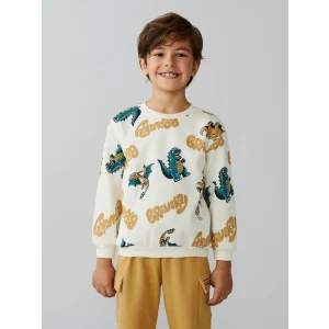 LCW Kids Bej Baskılı Erkek Çocuk Sweatshirt