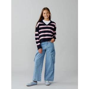 LCW Kids İndigo Beli Ayarlanabilir Lastikli Kız Çocuk Kargo Jean Pantolon