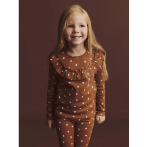 LCW Kids Kahverengi Bisiklet Yaka Çiçekli Kız Çocuk Tişört