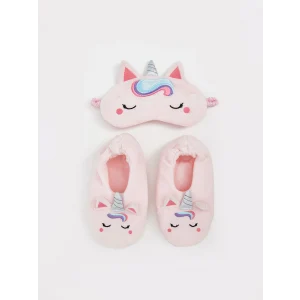 LCW Kids Pembe Kaydırmaz Tabanlı Kız Çocuk Ev Çorabı ve Uyku Bandı