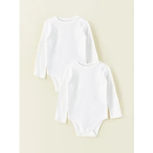 LCW baby Beyaz Bisiklet Yaka Basic Kız Bebek Çıtçıtlı Bodysuit 2li