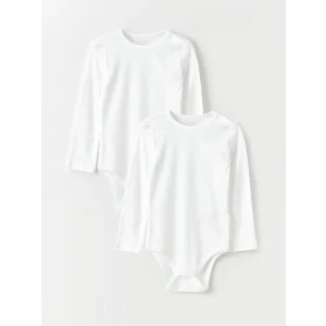 LCW baby Beyaz Bisiklet Yaka Kız Bebek Çıtçıtlı Bodysuit 2li