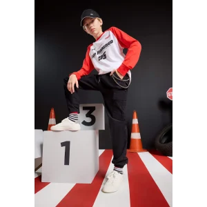 Defacto F1961A8WT32 Beyaz Erkek Çocuk Bisiklet Yaka Baskılı Uzun Kollu Tişört