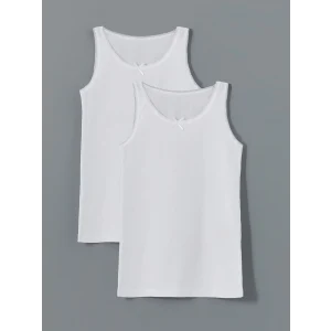 LCW Kids Beyaz Bisiklet Yaka Kız Çocuk Atlet 2li