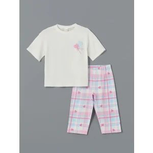 LCW Kids Ekru Bisiklet Yaka Kız Çocuk Pijama Takımı