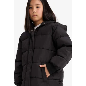 Defacto E7031A8BK27 Siyah Kız Çocuk Su Geçirmez Kapüşonlu Fermuarlı Parka