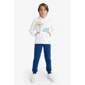 Defacto F2595A8WT32 Beyaz Erkek Çocuk 2li Takım Baskılı Kapüşonlu Sweatshirt Eşofman Altı