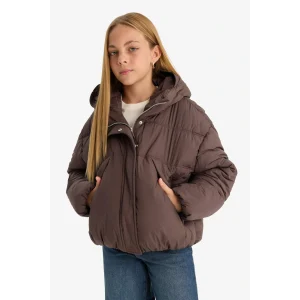 Defacto E9980A8BN130 Kahve Kız Çocuk Su Geçirmez Kapüşonlu Fermuarlı Mont