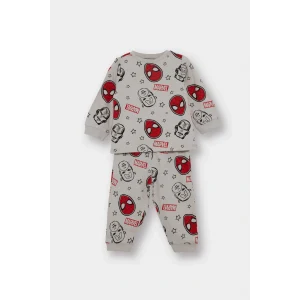 Defacto F4579A5GR470 Gri Erkek Bebek Marvel Comics Pijama Takımı Penye Uzun Kollu Üst Uzun Alt