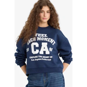 Defacto E8746 Lacivert Regular Fit Bisiklet Yaka Baskılı Sweatshirt