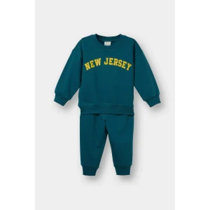 Defacto E8985A5GN265 Yeşil Erkek Bebek 2li Takım Baskılı Sweatshirt Eşofman Altı