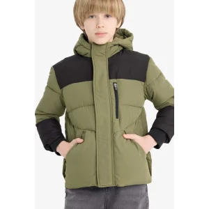 Defacto E8648A8KH210 Haki Erkek Çocuk Su Geçirmez Kapüşonlu Fermuarlı Şişme Mont