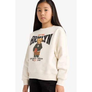 Defacto E6780A8ER105 Ekru Kız Çocuk Relax Fit Bisiklet Yaka Baskılı İçi Yumuşak Tüylü Sweatshirt