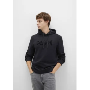 Mavi 0610941-900 Mavi Logo Baskılı Kapüşonlu Siyah Sweatshirt