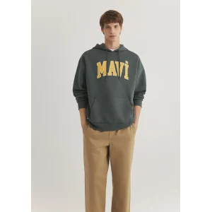 Mavi 067149-71598 Mavi Logo Baskılı Kapüşonlu Yeşil Sweatshirt