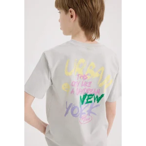 Defacto E0104 Gri Erkek Çocuk Bisiklet Yaka Sırt Baskılı Kısa Kollu Tişört