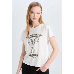 Defacto E0629 Beyaz Coool Regular Fit Bisiklet Yaka Baskılı Kısa Kollu Tişört