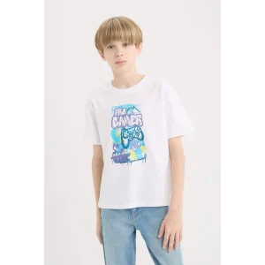 Defacto E0085 Beyaz Erkek Çocuk Bisiklet Yaka Baskılı Kısa Kollu Tişört