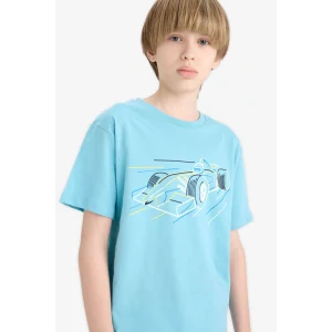 Defacto F0168 Turkuaz Erkek Çocuk Bisiklet Yaka Baskılı Kısa Kollu Tişört