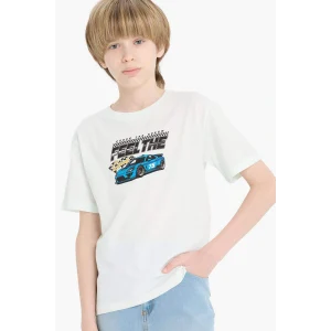 Defacto F0176 Yeşil Erkek Çocuk Bisiklet Yaka Baskılı Kısa Kollu Tişört