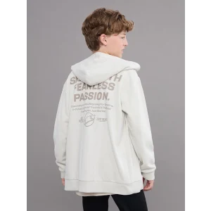 LCW Kids Gri Kapüşonlu Baskılı Erkek Çocuk Fermuarlı Sweatshirt
