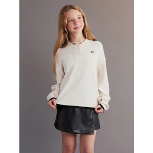 LCW Kids Ekru Polo Yaka Kız Çocuk Kazak