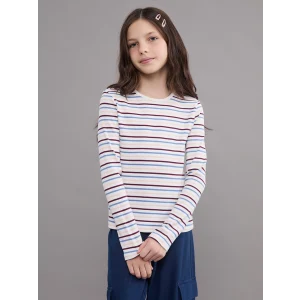 LCW Kids Karışık Bisiklet Yaka Çizgili Kız Çocuk Tişört