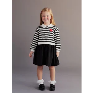 LCW Kids Ekru Gömlek Yaka Çizgili Kız Çocuk Sweat Elbise