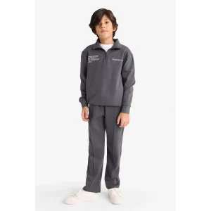 Defacto G3825A8AR104 Antrasit Erkek Çocuk 2li Takım Baskılı Yarım Fermuarlı Sweatshirt Eşofman Altı