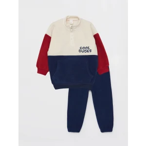 LCW baby Bej Dik Yaka Uzun Kollu Renk Bloklu Polar Erkek Bebek Sweatshirt ve Eşofman Alt 2li Takım
