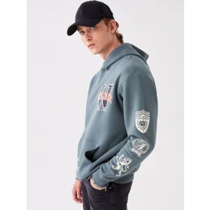 XSIDE Yeşil Uzun Kollu Baskılı Erkek Kalın Hoodie