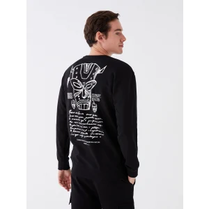 XSIDE Siyah Bisiklet Yaka Uzun Kollu Baskılı Erkek Sweatshirt