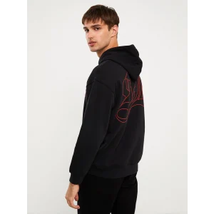 XSIDE Siyah Uzun Kollu Baskılı Erkek Kalın Hoodie