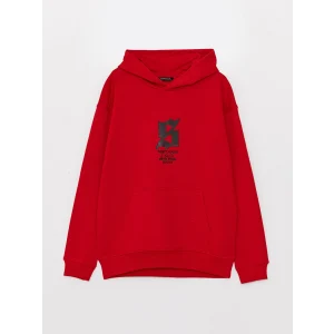 XSIDE Kırmızı Uzun Kollu Baskılı Erkek Kalın Hoodie