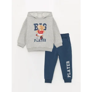 LCW baby Gri Uzun Kollu Erkek Bebek Hoodie ve Eşofman Altı 2li Takım