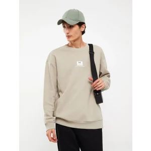 XSIDE Bej Bisiklet Yaka Baskılı Erkek Kalın Sweatshirt