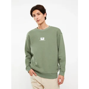 XSIDE Yeşil Bisiklet Yaka Baskılı Erkek Kalın Sweatshirt