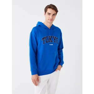 XSIDE Mavi Uzun Kollu Baskılı Erkek Kalın Hoodie