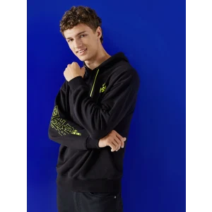 XSIDE Siyah Uzun Kollu Baskılı Erkek Hoodie