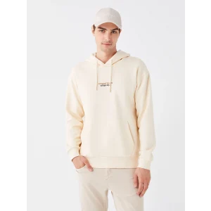 XSIDE Ekru Uzun Kollu Baskılı Erkek Kalın Hoodie