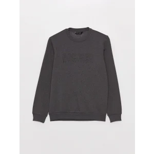 XSIDE Antrasit Bisiklet Yaka Baskılı Erkek Kalın Sweatshirt