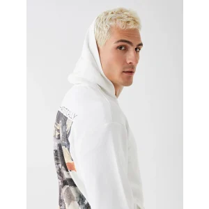XSIDE Ekru Uzun Kollu Baskılı Erkek Hoodie