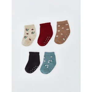 LCW baby Ekru Çiçekli Kız Bebek Soket Çorap 5li