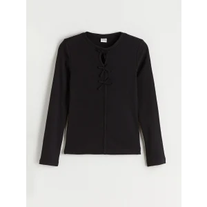 LCW Kids Siyah Bisiklet Yaka Fiyonk Detaylı Kız Çocuk Tişört