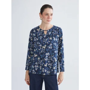 LCW Grace Lacivert Bisiklet Yaka Çiçekli Bluz