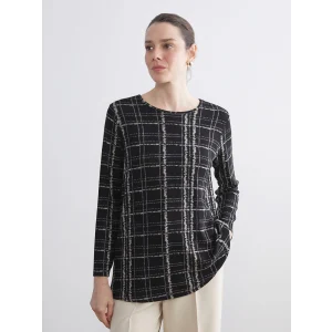 LCW Grace Siyah Bisiklet Yaka Desenli Bluz