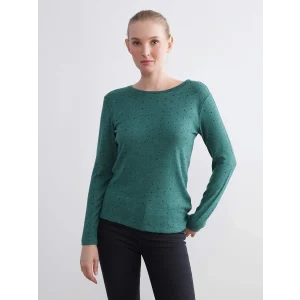 LCWAIKIKI Basic Yeşil Bisiklet Yaka Puantiyeli Kadın Body