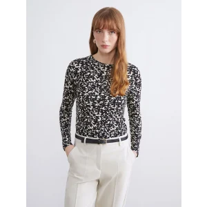 LCWAIKIKI Basic Siyah Bisiklet Yaka Desenli Bluz